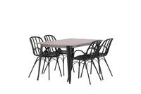 Spisebord Tempe & Dyrön 140 x 80 + spisestol 2-pakk – valnøtt og svart