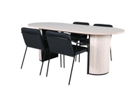 Spisestol Tvist & Bianca 2-pakk, svart + Ovalt spisebord 200 x 90 – hvitvasket