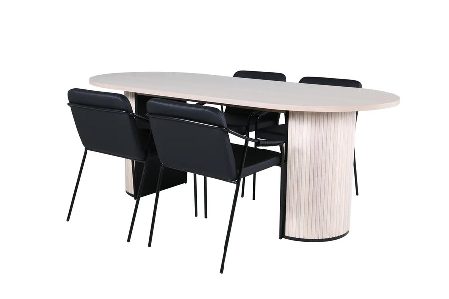 Spisestol Tvist & Bianca 2-pakk, svart + Ovalt spisebord 200 x 90 – hvitvasket