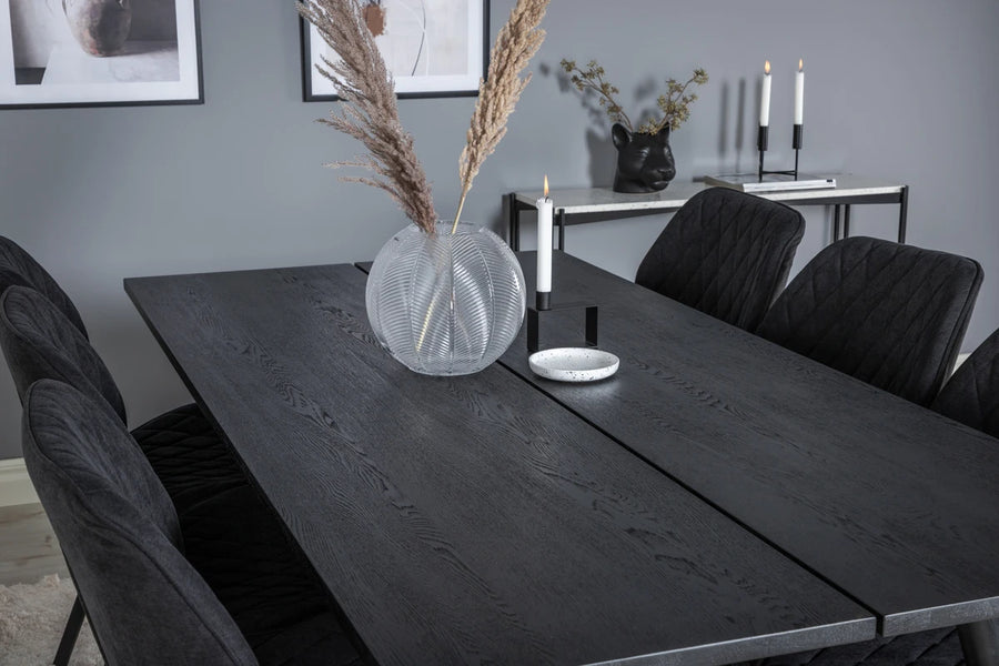 Spisebord Sleek & Gemma 195 x 95 + spisestol 2-pakk – svart