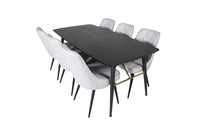 Spisebord Gold & Velvet Deluxe rektangulært 180 x 85 + spisestol 2-pakk – svart og grå