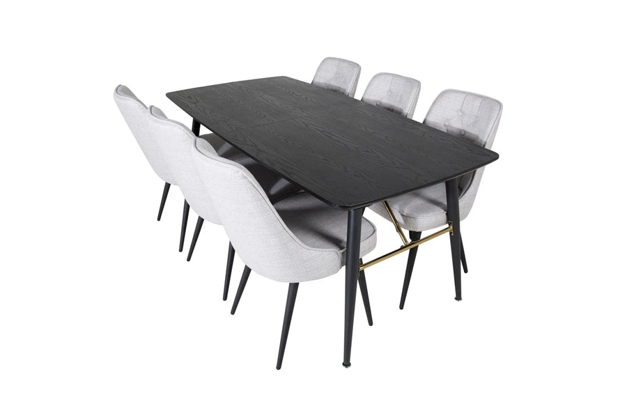 Spisebord Gold & Velvet Deluxe rektangulært 180 x 85 + spisestol 2-pakk – svart og grå