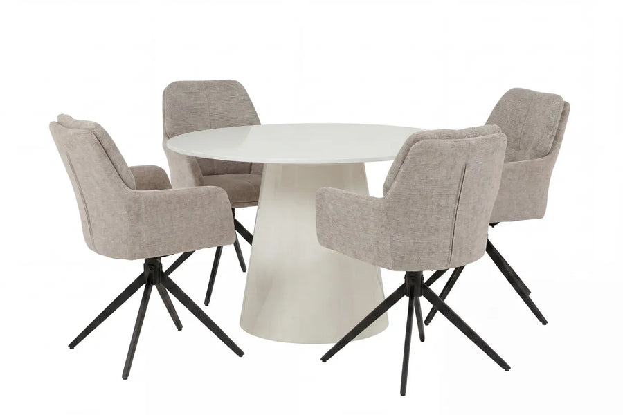 Spisestol 2-pakk brun + Rundt spisebord Ø120 – beige