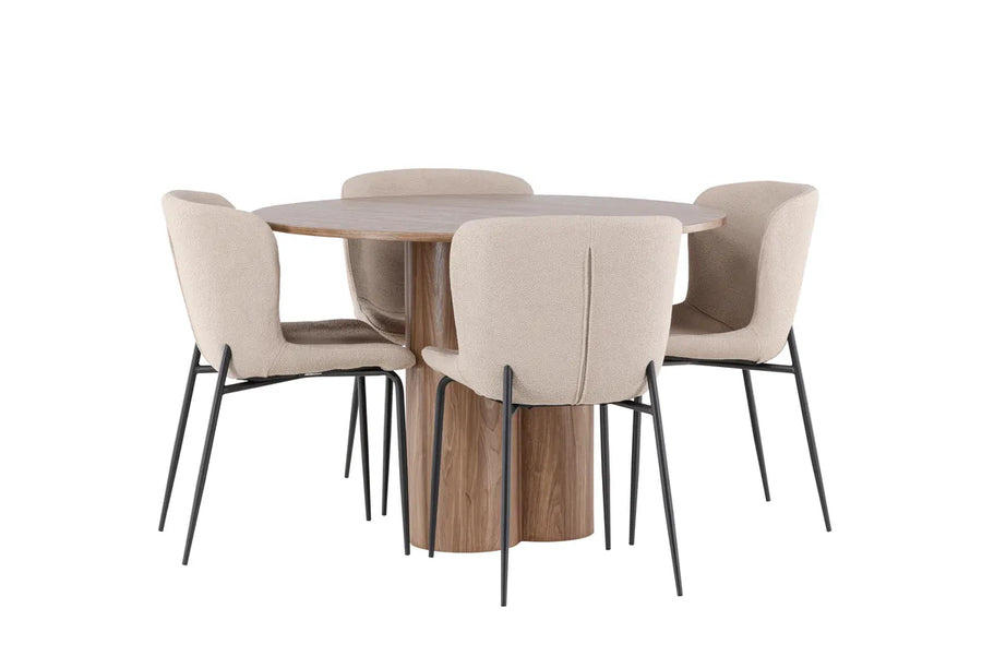 Spisegruppe Modesto & Olivia 2-pakk + Rundt ⌀110 – beige og brun