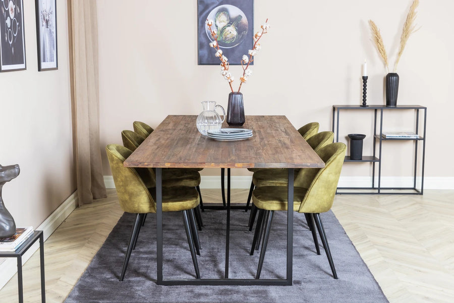 Spisegruppe Padang & Velvet 250 x 100 2-pakk – natur og grønn
