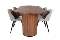 Spisegruppe oval 200 x 90 + spisestol 2-pakk – valnøtt og beige