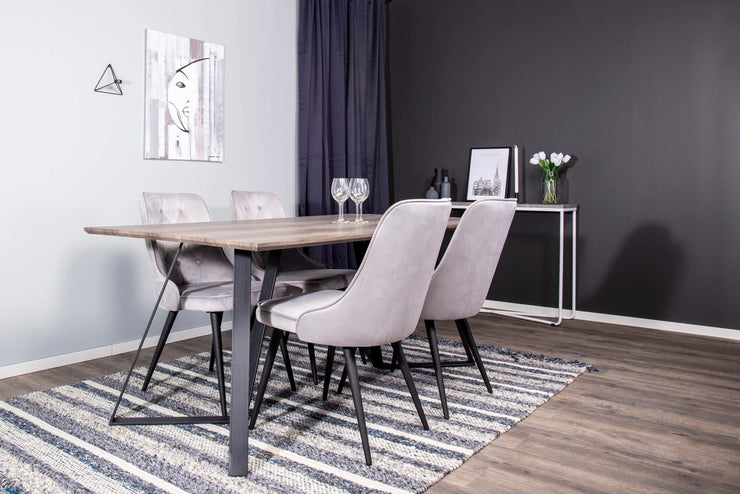 Spisebord Marina & Velvet Deluxe 180 x 90 + spisestol 2-pakk – natur og lys grå