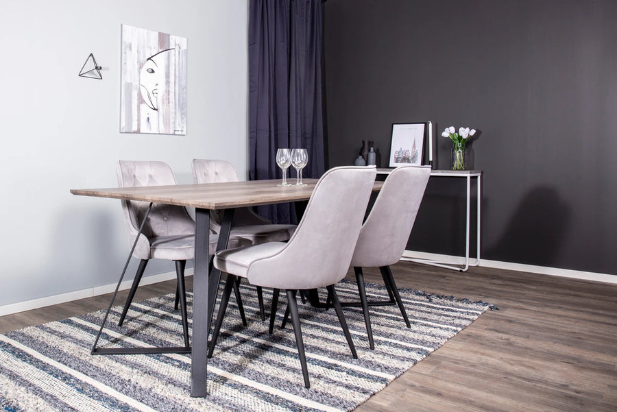 Spisebord Marina & Velvet Deluxe 180 x 90 + spisestol 2-pakk – natur og lys grå