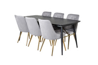 Spisebord Gold & Velvet Deluxe rektangulært 180 x 85 + spisestol 2-pakk – svart og grå