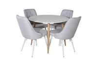 Spisestol Velvet Deluxe & Plaza 2-pakk + Spisebord rundt ⌀100 – lys grå og hvit