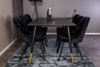Spisegruppe Dipp & Velvet Deluxe 180 x 90 med 2-pakk spisestoler – svart