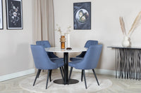 Spisebord Estelle & Velvet Deluxe rundt ⌀106 + spisestol 2-pakk – hvit og blå