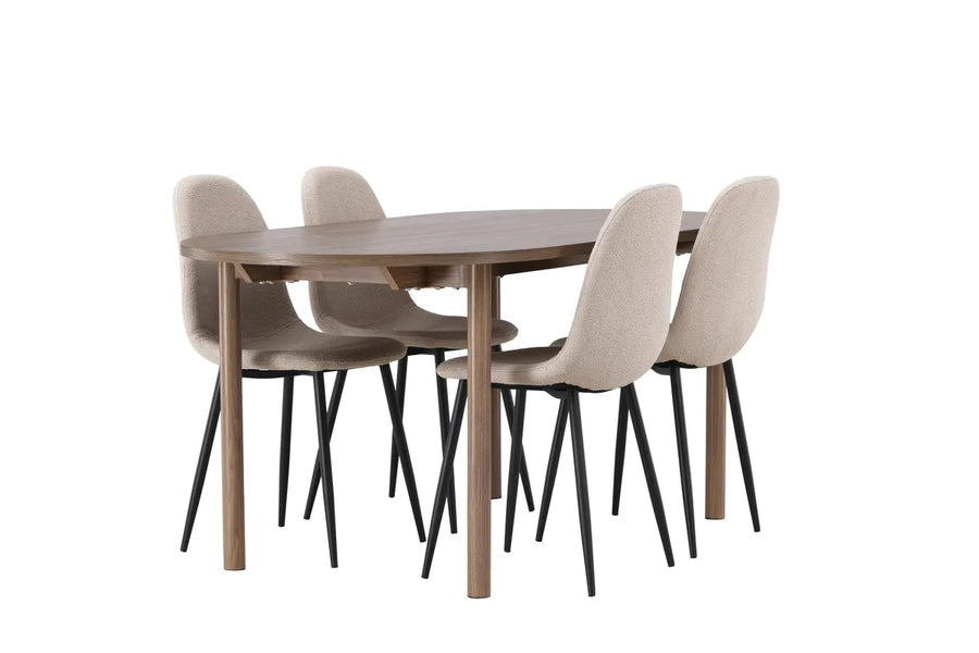 Spisestol Polar & Andy 2-pakk – beige + Spisebord ovalt 180 x 90 – natur