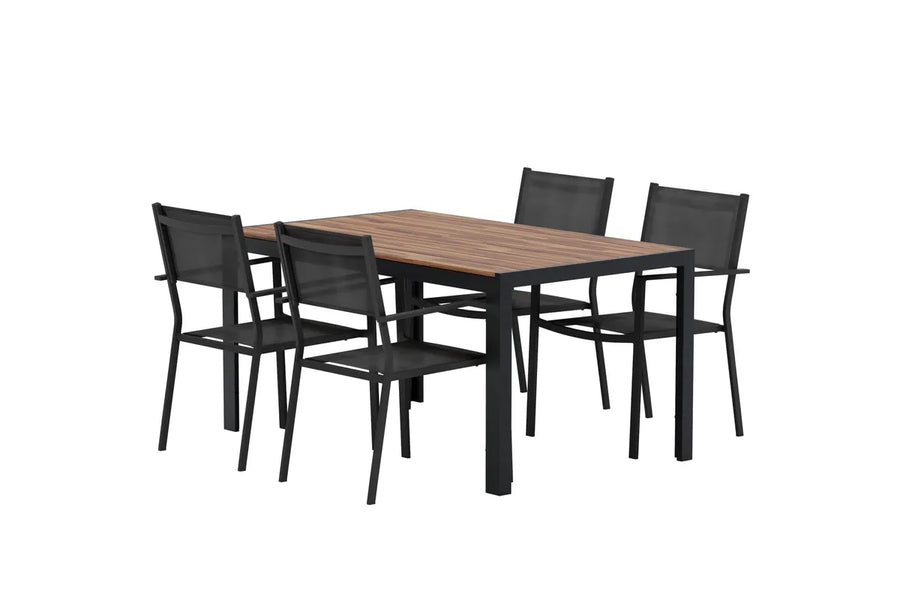 Spisestol Copacabana & Break 2-pakk + Rektangulært spisebord 150 x 90 – svart og mørkegrå