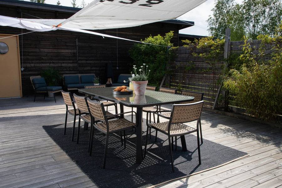 Spisestol Paola 4-pakk + spisebord 200 × 100 – natur og svart