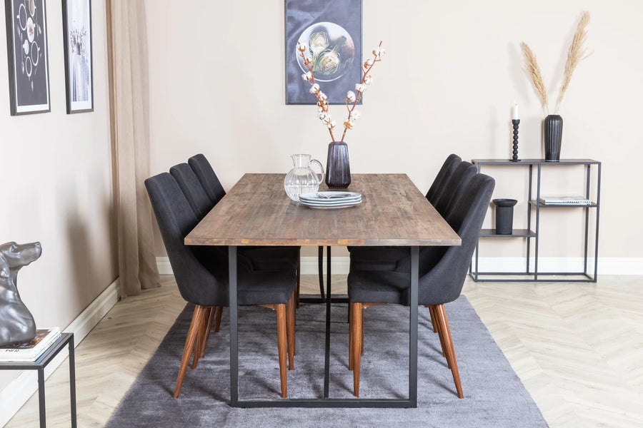 Spisestol Leone & Padang 2-pakk – svart + rektangulært spisebord 250 x 100 – natur