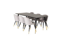 Spisegruppe Dipp & Velvet 180 x 90 + 2-pakk spisestoler – svart og grå