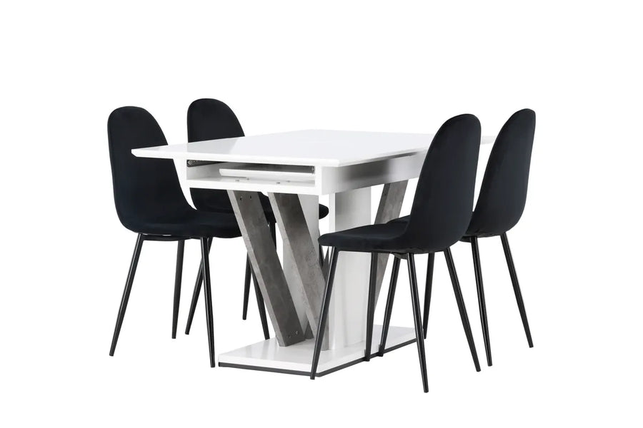 Spisestol Polar & Disa 2-pakk – svart + Spisebord rektangulært 120 x 80 – hvit