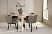 Spisestol Edina & Flora 2-pakk – brun + Spisebord rundt ⌀120 – hvitkalket