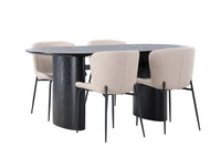 Spisestol Modesto & Isolde 2-pakk – beige + Spisebord ovalt 180 x 90 – svart