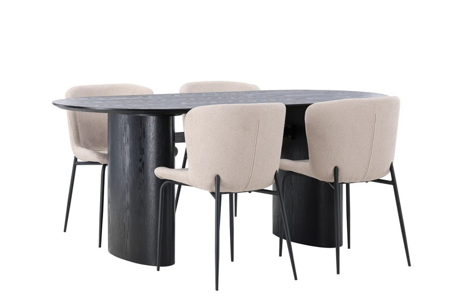 Spisestol Modesto & Isolde 2-pakk – beige + Spisebord ovalt 180 x 90 – svart