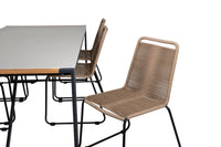 Spisestol Lindos & Texas 2-pakk brun + rektangulært spisebord 200 × 100 – lys grå