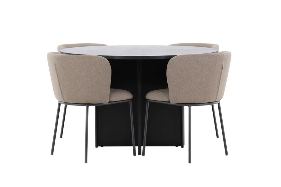 Spisestol Edina & Strada 2-pakk brun + rektangulært spisebord ⌀120 – svart