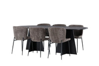 Spisebord Bootcut & Modesto ovalt 230 x 115 + spisestol 2-pakk – svart og beige