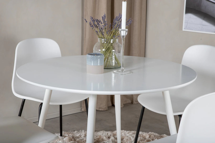 Spisestol Arctic & Plaza 2-pakk + Spisebord rundt ⌀100 – hvit
