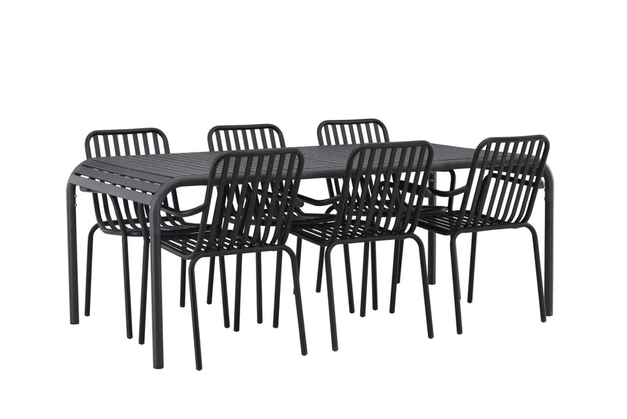 Spisegruppe Borneo & Peking rektangulær 200 × 100 + 2-pakk spisestol – svart