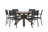 Spisestol Copacabana & Rosario 2-pakk – svart + Rundt spisebord ⌀140 – brun