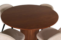 Spisegruppe Bianca & Velvet Rund ⌀110 + 2-pakk spisestoler – valnøtt og beige