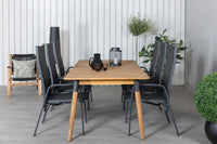 Spisegruppe Julian & Copacabana rektangulært spisebord 210 x 100 + 2-pakk reclinerstoler – natur og svart