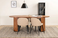 Spisegruppe oval 200 x 90 + spisestol 2-pakk – valnøtt og beige