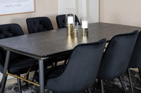 Spisegruppe Gold & Velvet Deluxe rektangulær 180 x 85 med 2-pakk spisestoler – svart