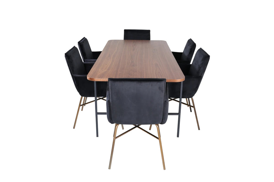 Spisestol Petra & Uno + Rektangulært spisebord 200 x 90 – svart og natur