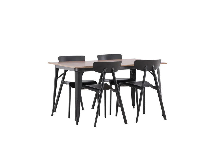 Spisegruppe Tempe & Ursholmen rektangulær 140 x 80 + spisestol 2-pakk – valnøtt og svart