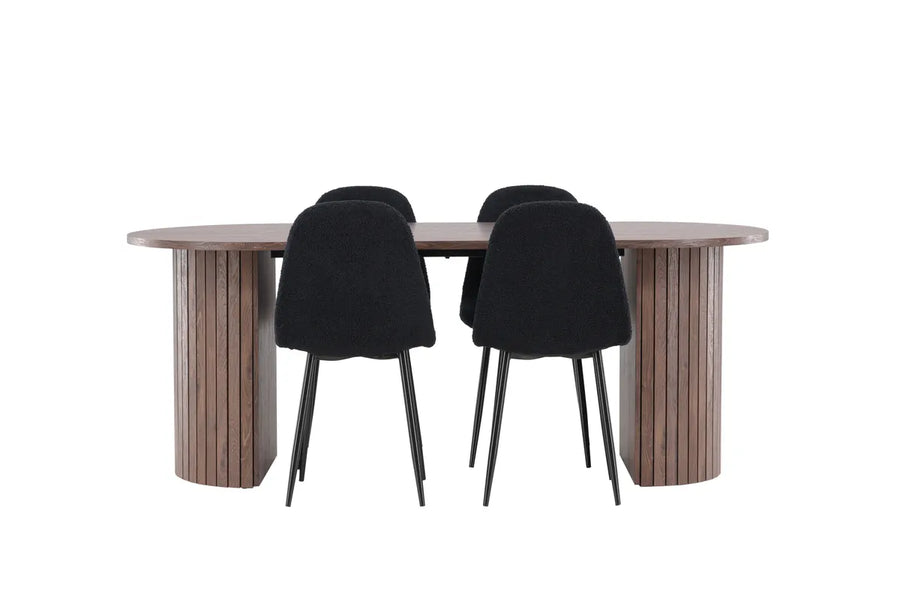 Spisestol Polar & Härön 2-pakk + Spisebord ovalt 200 x 90 – svart og mokka