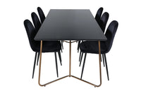 Spisegruppe Petra & Polar 190 x 90 + spisestol 2-pakk – svart