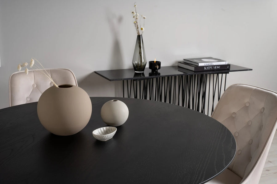 Spisegruppe rund ⌀115 med 2-pakk spisestoler – svart og beige