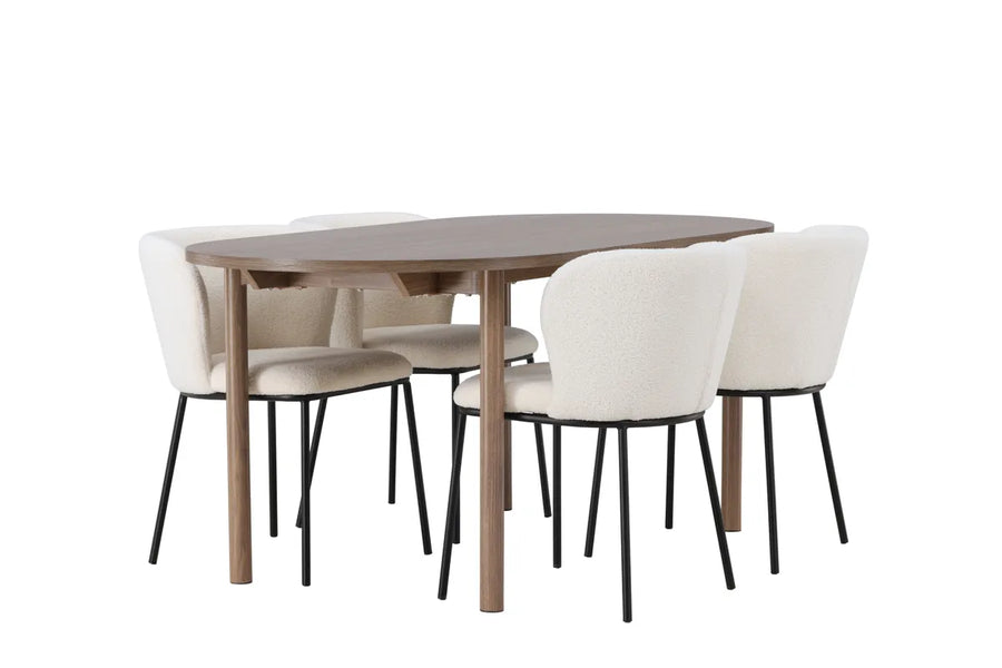 Spisestol Edina & Andy 2-pakk + Spisebord ovalt 180 x 90 – hvit og natur