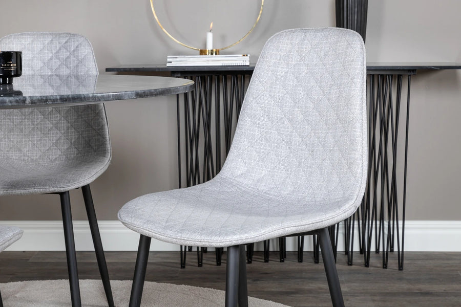 Spisegruppe Polar & Estelle 2-pakk + rundt spisebord ⌀106 – grå og mørk grå