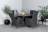 Spisebord Alma & Padova rundt ⌀120 + reclinerstol 2-pakk – svart