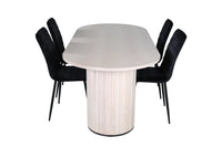 Spisegruppe oval 200 x 90 + spisestol 2-pakk – whitewash og svart