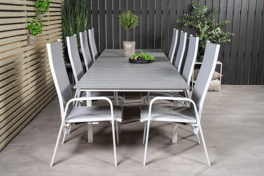 Lenestol Copacabana & Levels 2-pakk – grå + Spisebord rektangulært 229 × 100 – hvit