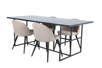 Spisegruppe rektangulær 200 x 90 + spisestol 2-pakk – svart og beige