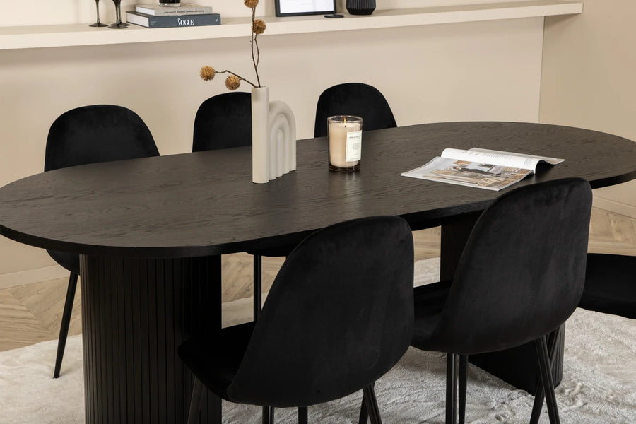 Spisegruppe Bianca & Polar oval 200 x 90 + spisestol 2-pakk – svart
