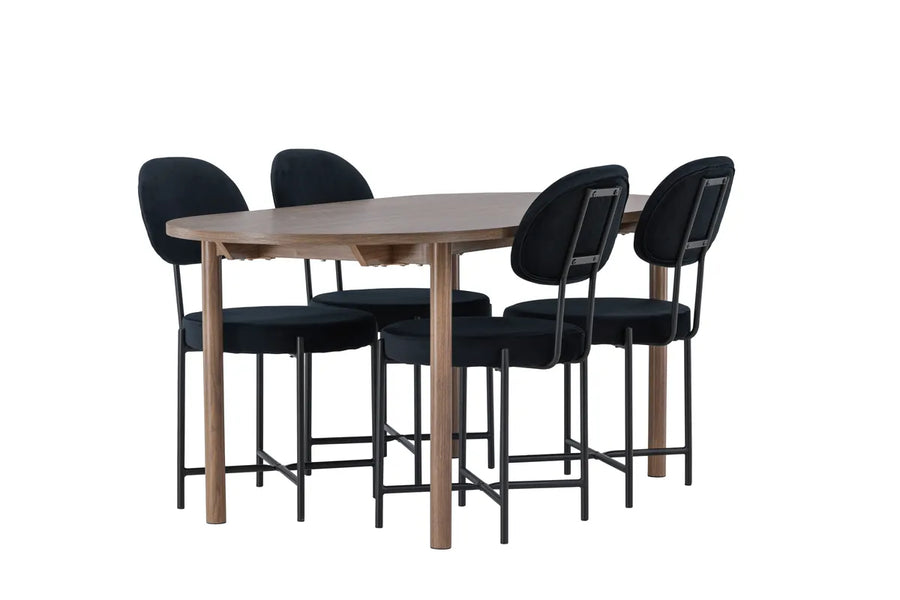 Spisegruppe Stella & Andy 2-pakk + Ovalt spisebord 180 x 90 – svart og natur