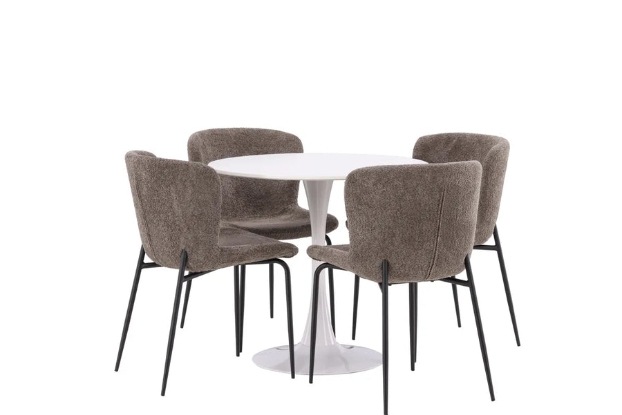 Spisestol Modesto & Hamden 2-pakk + Spisebord rundt ⌀80 – brun og hvit