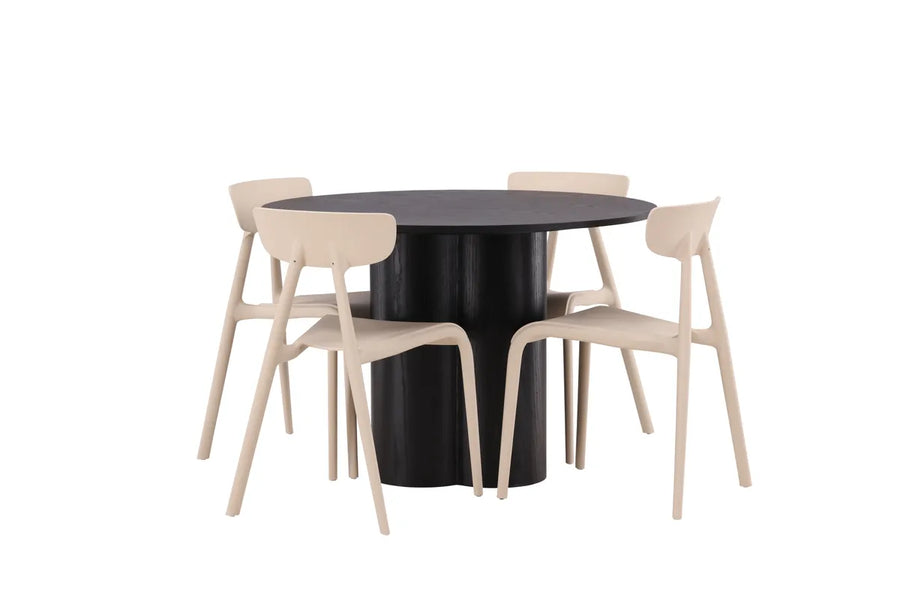 Spisestol Ursholmen & Olivia 2-pakk + Spisebord rundt ⌀110 – beige og svart